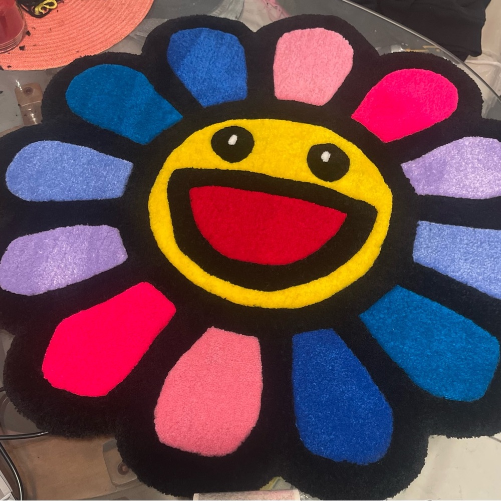 SOLD
Vibrant Smiley Face Handmade Tufted Flower Rug